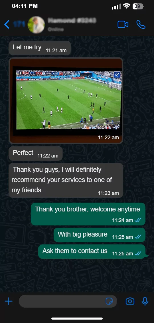 Conversación WhatsApp - reseña del cliente