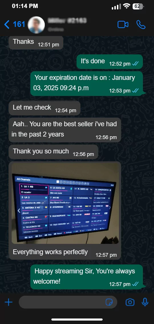 WhatsApp conversation - customer review