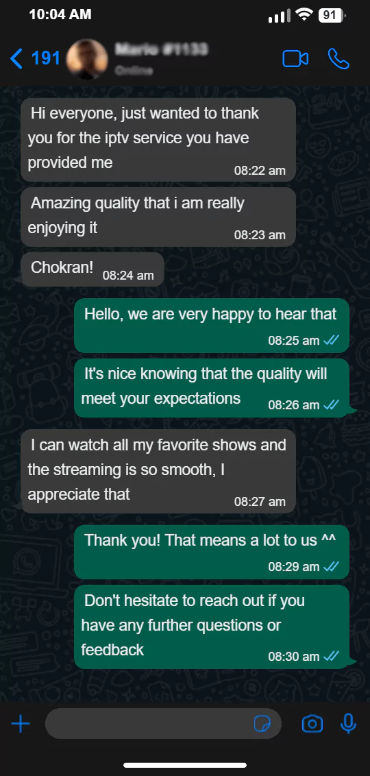 WhatsApp conversation - customer review