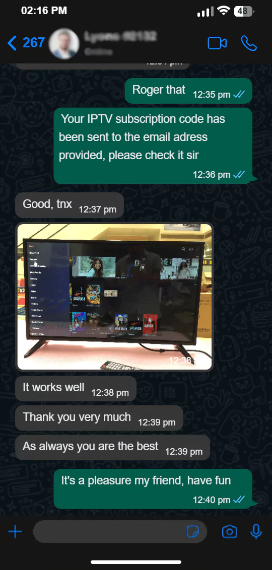 WhatsApp conversation - customer review
